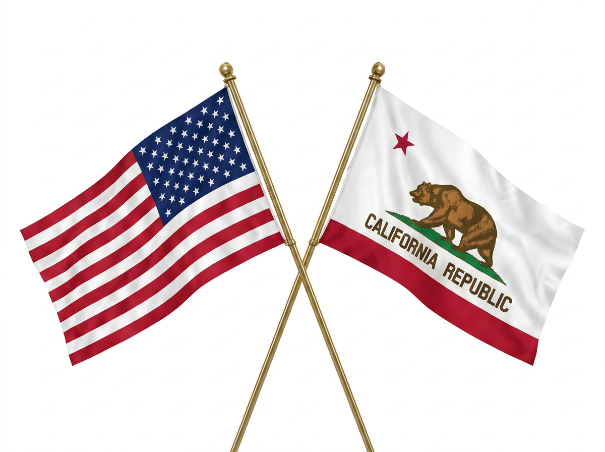 United States and California flags